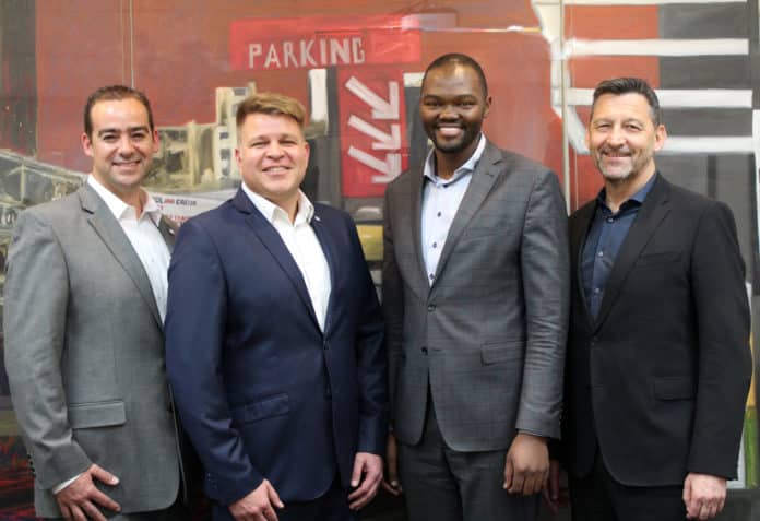 From Left to right: Bridgestone: Jacque Fouries -CEO, Christo Jansen van Rensburg -OE Executive, Santaco Thulane Qwabe - Chief Business Development Executive and SA Taxi Terry Kier -CEO.