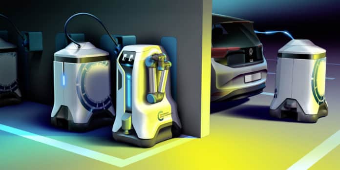 Volkswagen Group Components’ mobile charging robot.