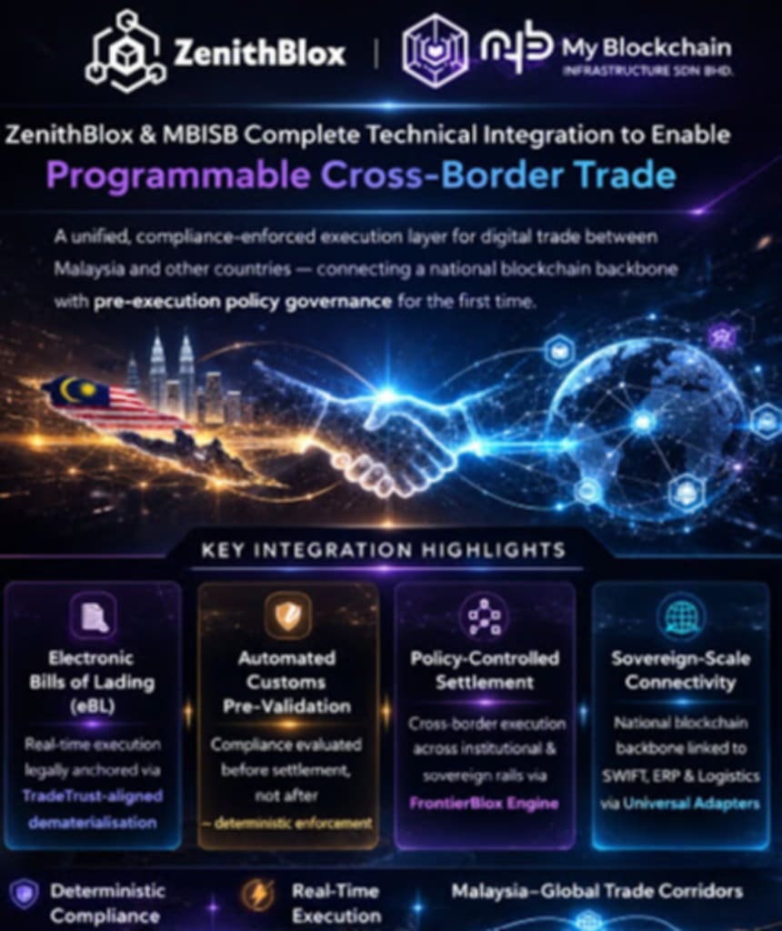 Malaysia’s National Blockchain Infrastructure Integrates with ZenithBlox to Enable Programmable Digital Trade Corridors